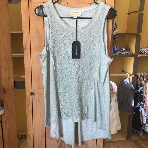 Black Swan Tops - Black Swan Clothing Green Tank Lace Split Back NWT